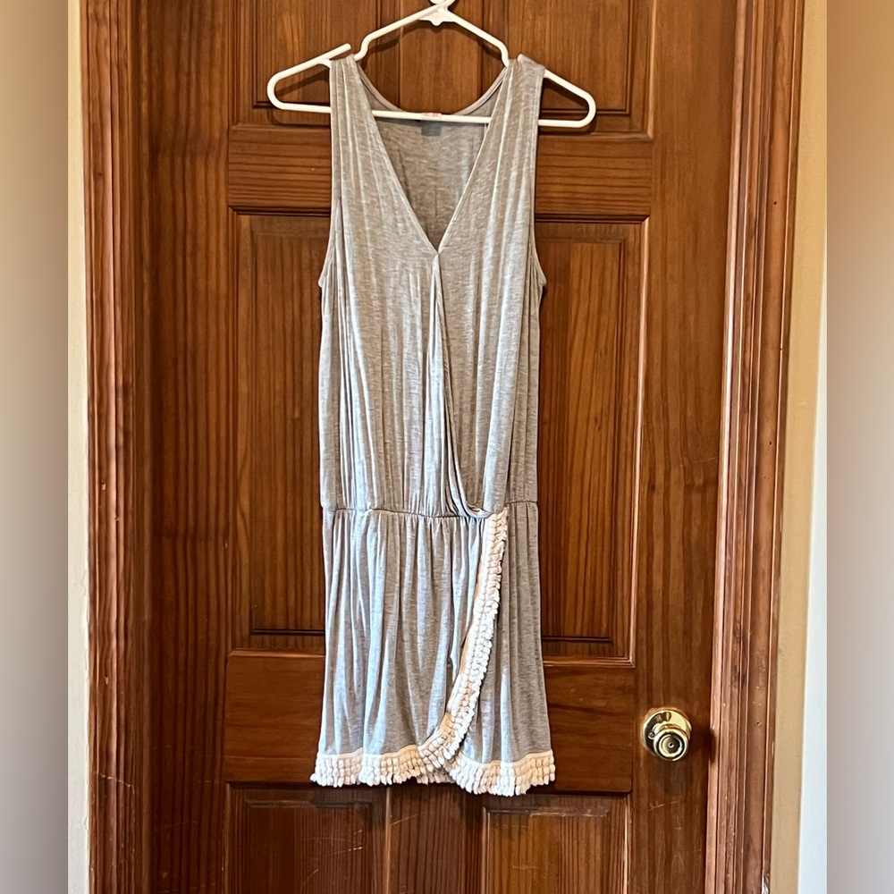 Venus mini gray beige dress with boho detailed fringe size medium